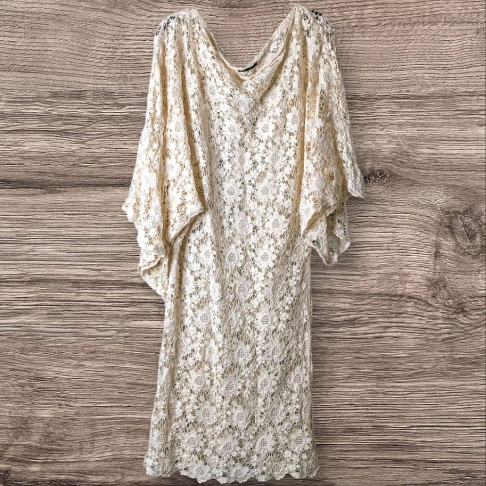 Vintage Cream Cotton Lace Free Form Open Weave Cocktail Dress size M